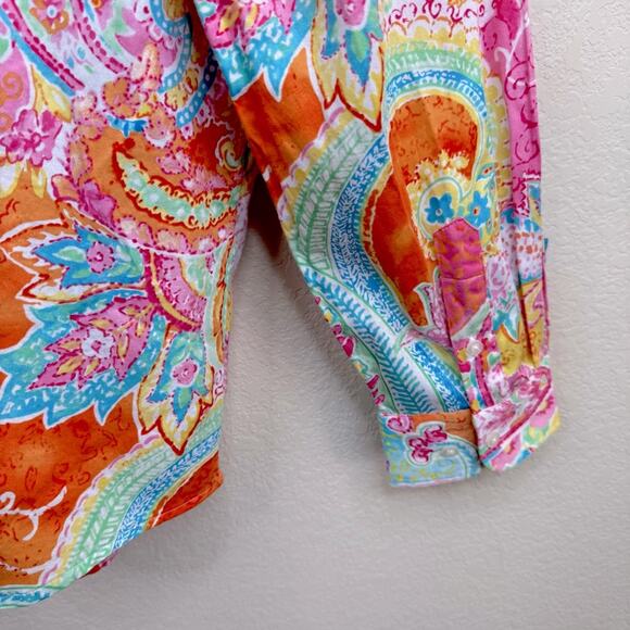 CHAPS Women's Sz 2X Paisley Print Multicolored Button Down Cotton Spring Shirt - Picture 10 of 13